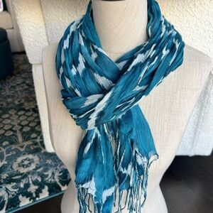 Teal and White Patterned Scarf